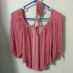 Elegant Pink Blouse with Embroidered Details